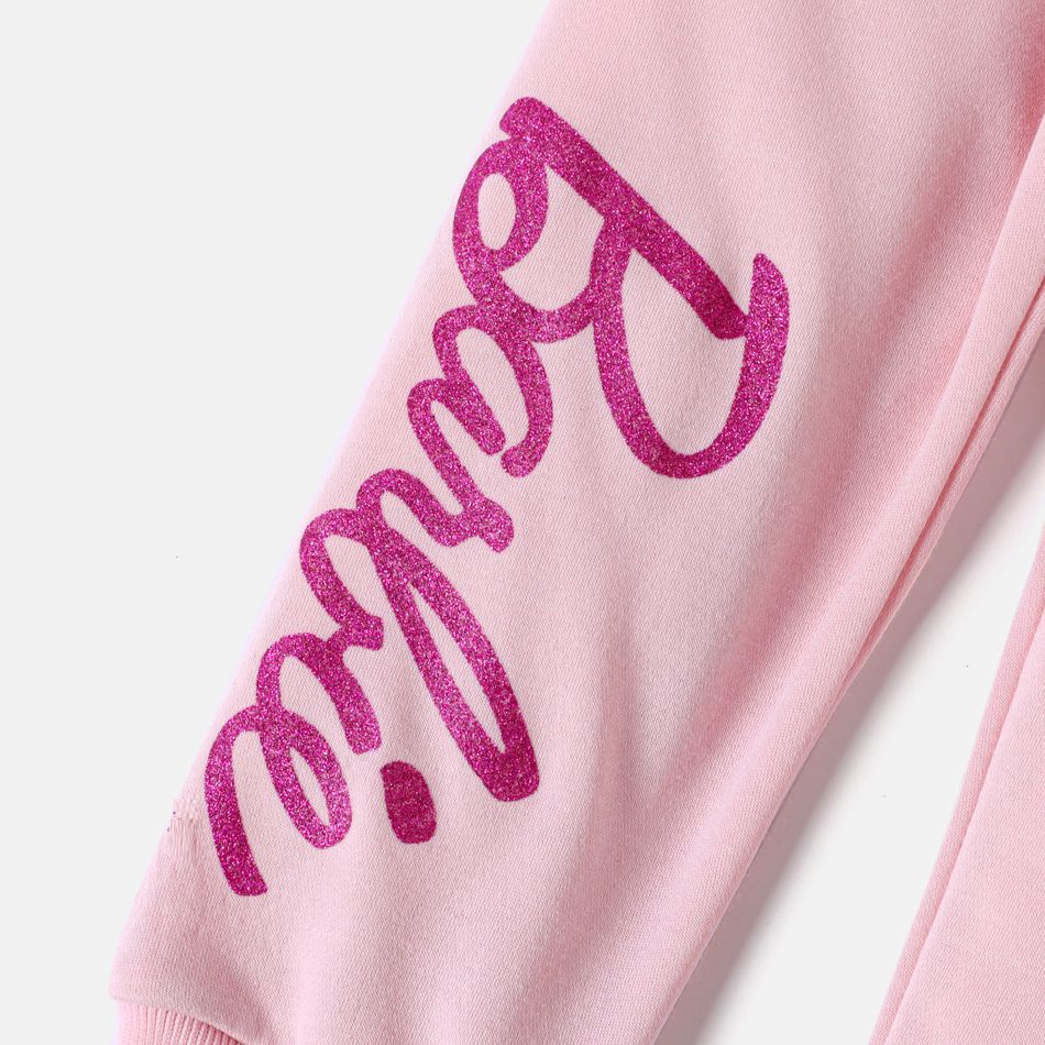 Barbie 2pcs Toddler Girl Character Letter Print Cotton Pullover Sweatshirt and Elasticized Pants Set Pink big image 6