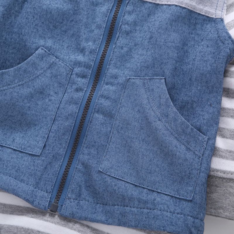 100% Cotton 3pcs Stripe Print Long-sleeve Baby Set Blue big image 4