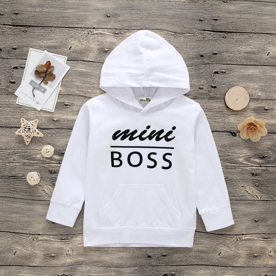 Fashionable Mini Boss Solid Long-sleeve Hoodie for Baby and Toddler White