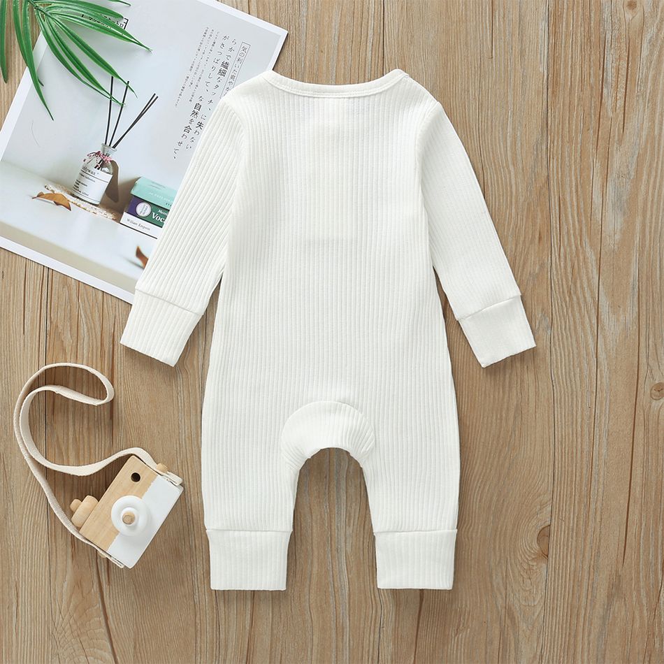 Baby Boy/Girl 95% Cotton Ribbed Long-sleeve Button Up Jumpsuit White big image 2