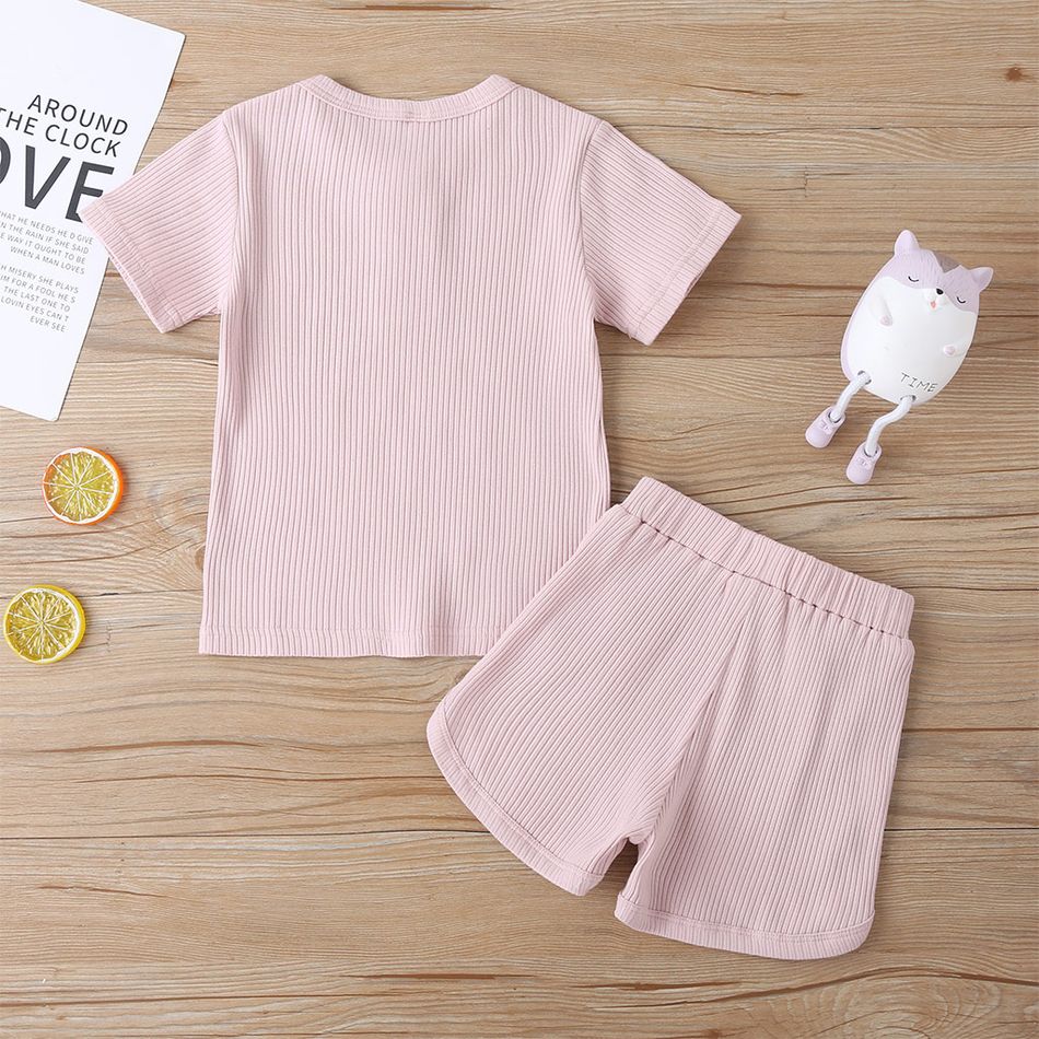 2 unidades Criança Unissexo Gola Henley Básico conjuntos de camisetas Rosa big image 2