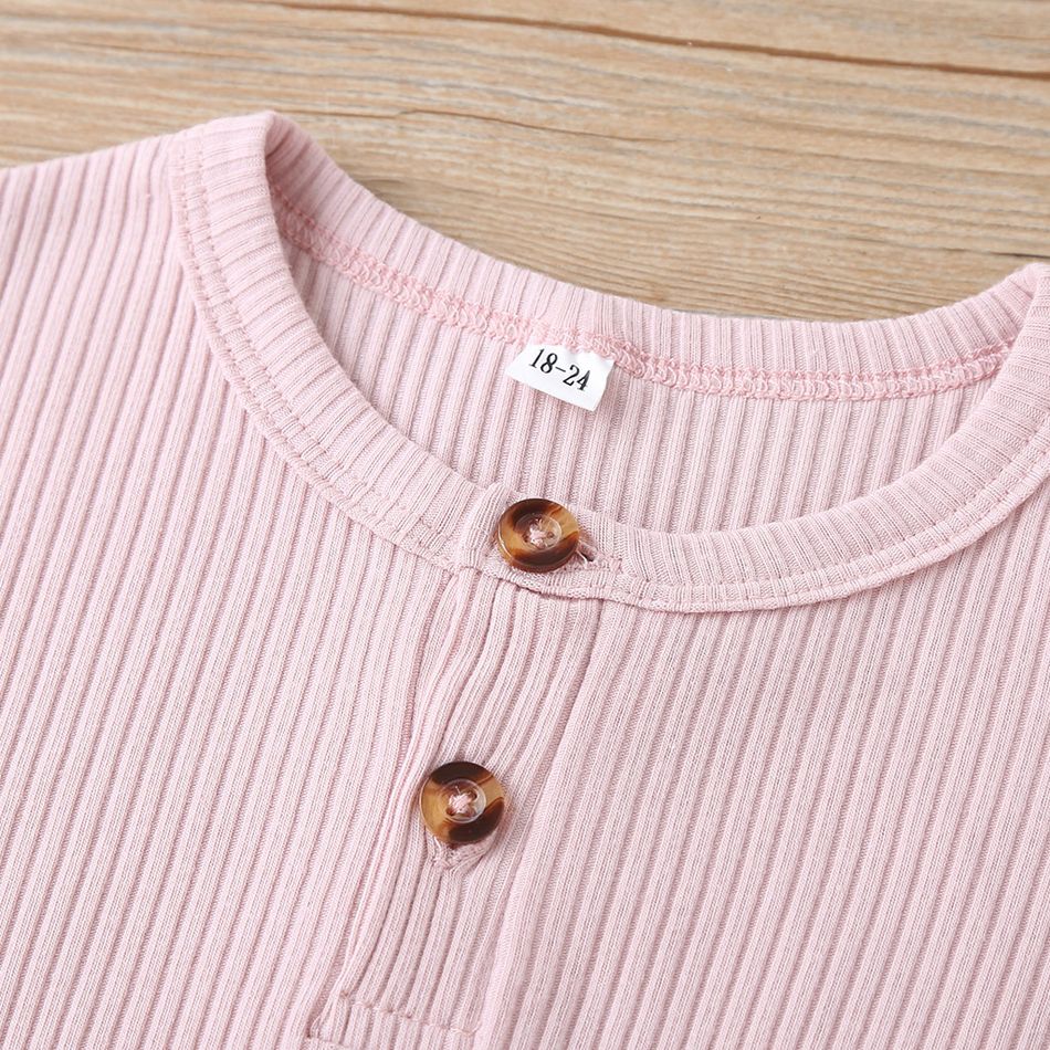 2 unidades Criança Unissexo Gola Henley Básico conjuntos de camisetas Rosa big image 3
