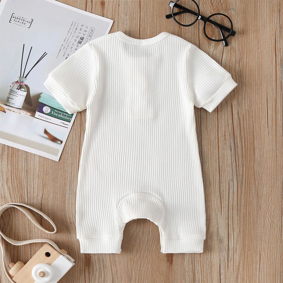 Baby Boy/Girl 95% Cotton Ribbed Short-sleeve Button Up Romper White big image 2