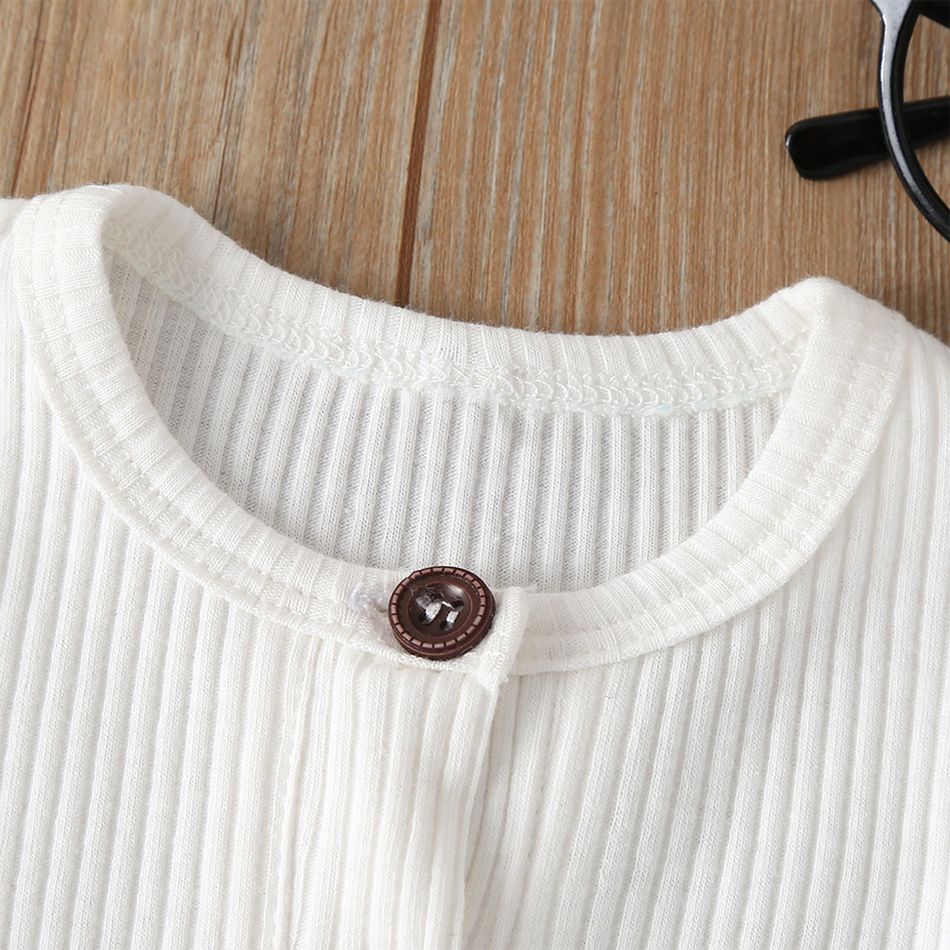 Baby Boy/Girl 95% Cotton Ribbed Short-sleeve Button Up Romper White big image 3