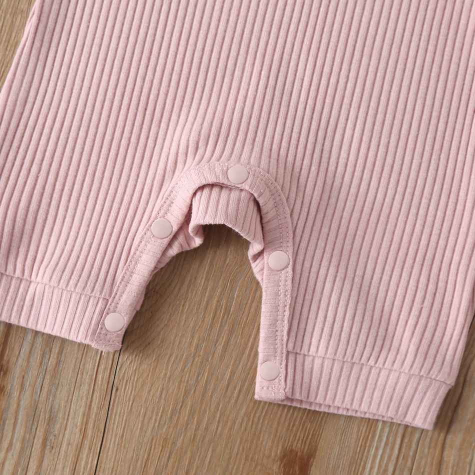 Baby Boy/Girl Cotton Ribbed Short-sleeve Button Up Romper Pink big image 5