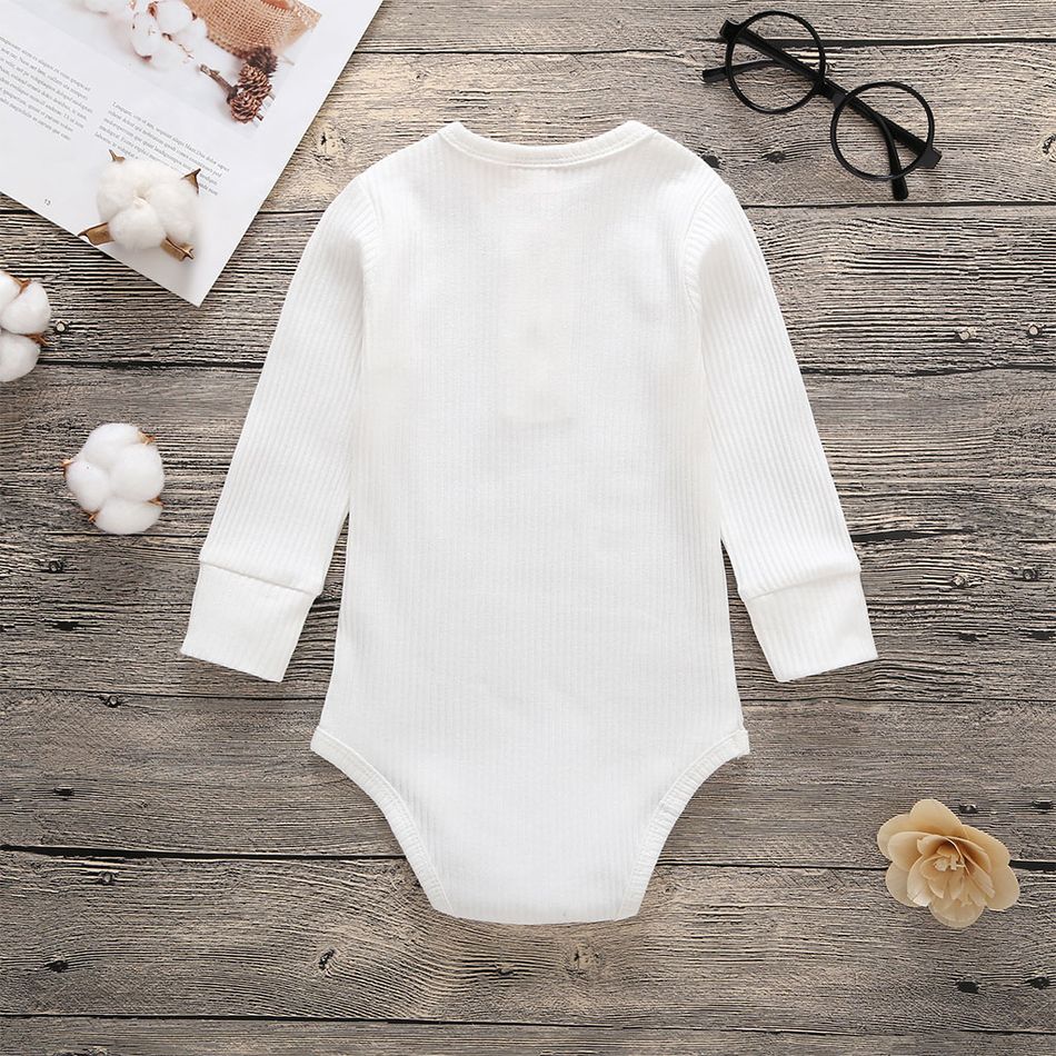 Baby Boy/Girl 95% Cotton Ribbed Long-sleeve Button Up Romper White big image 4