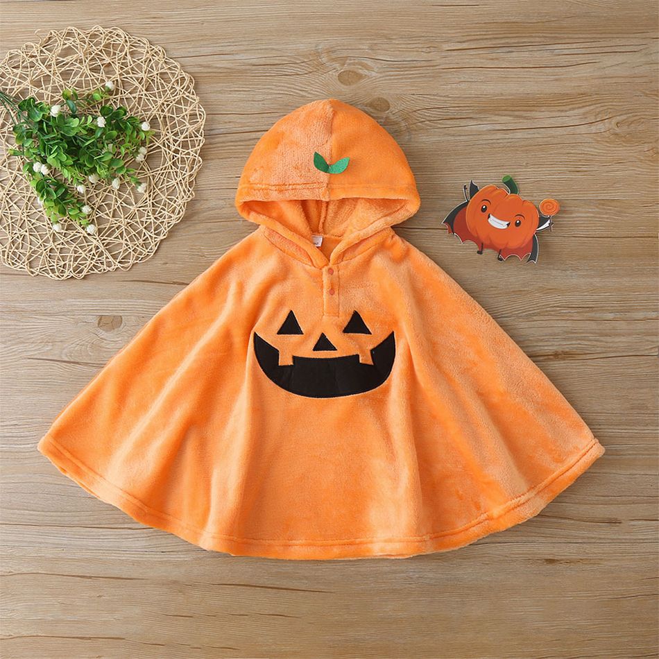 Halloween Pumpkin Applique Hooded Orange Baby Cloak Coat Orange big image 1