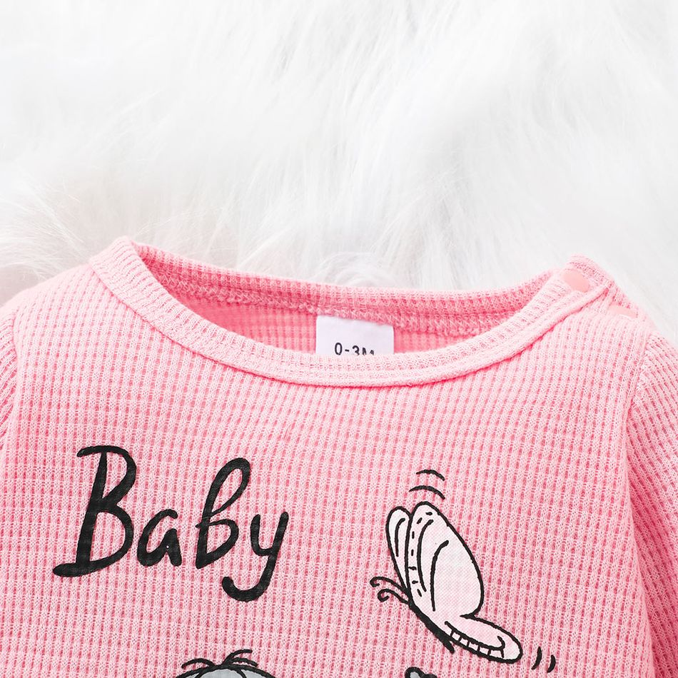 3pcs Cartoon Elephant Print Pink Long-sleeve Romper and Suspender Skirt Set Pink big image 6