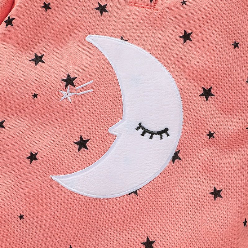 Baby Girl Moon Stars Print Button Design Hooded Long-sleeve Jumpsuit Pink big image 5