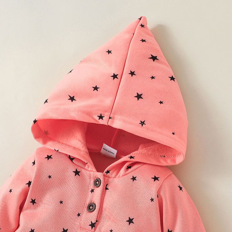 Baby Girl Moon Stars Print Button Design Hooded Long-sleeve Jumpsuit Pink big image 4