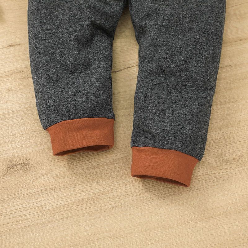 2pcs Baby Boy/Girl Colorblock Long-sleeve Sweatshirt and Trousers Set Grey