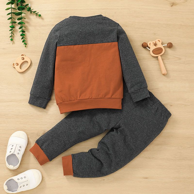 2pcs Baby Boy/Girl Colorblock Long-sleeve Sweatshirt and Trousers Set Grey big image 2