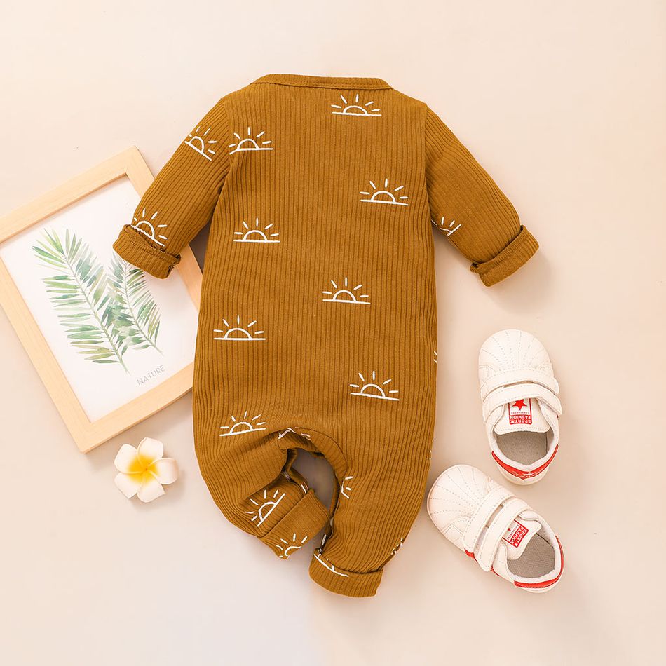 Baby Boy/Girl 95% Cotton Ribbed All Over Sun Print Long-sleeve Jumpsuit Yellow big image 6