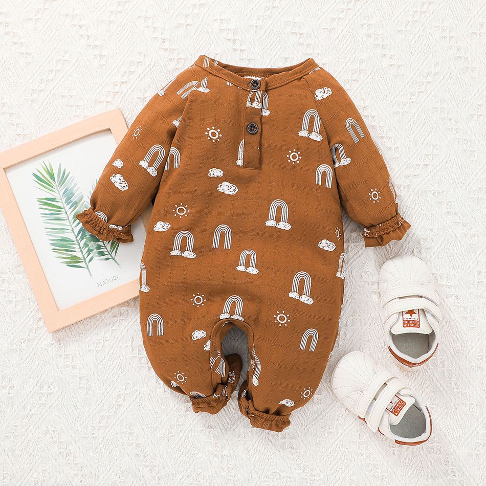 Baby Boy All Over Rainbow Print Long-sleeve Jumpsuit Brown