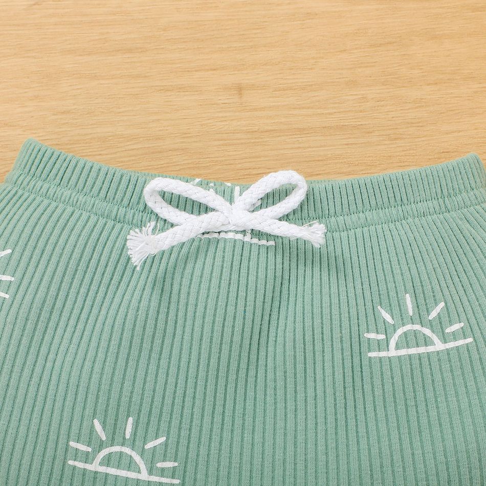2pcs Baby Boy/Girl 95% Cotton Ribbed Short-sleeve All Over Sun Print Top and Shorts Set Green big image 6