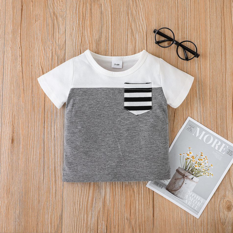 2pcs Baby Boy 95% Cotton Short-sleeve Striped Colorblock T-shirt and Shorts Set White big image 4