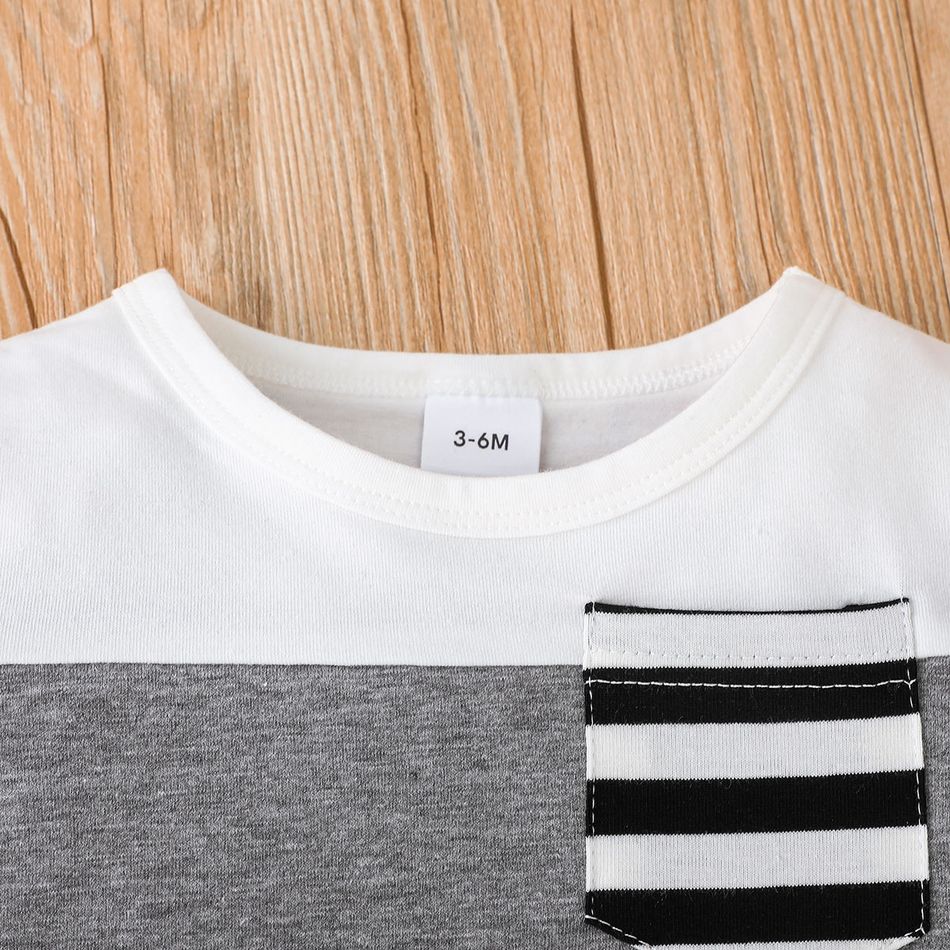 2pcs Baby Boy 95% Cotton Short-sleeve Striped Colorblock T-shirt and Shorts Set White big image 5