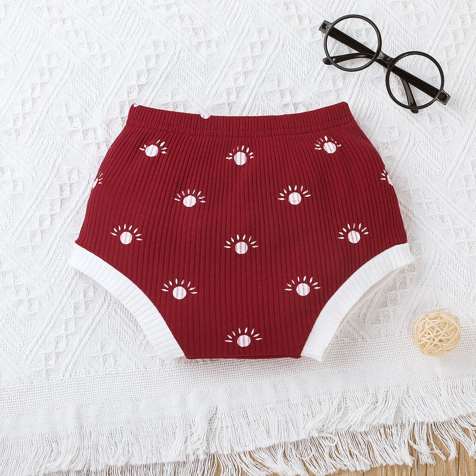 2pcs Baby Boy/Girl 95% Cotton Ribbed Short-sleeve Sun/Moon/Stars Print Top and Shorts Set Red big image 6
