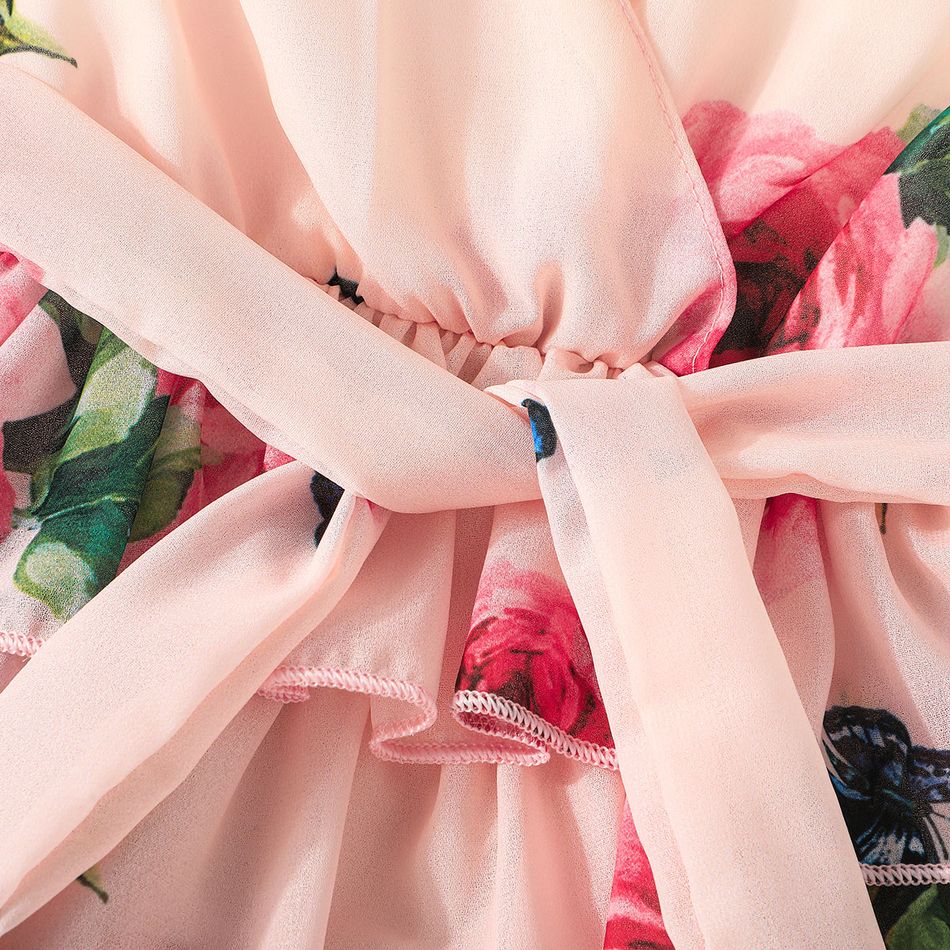طفلة في جميع أنحاء الأزهار المطبوعة الوردي الخامس الرقبة بلا أكمام فستان من الشيفون الطبقات زهري big image 4