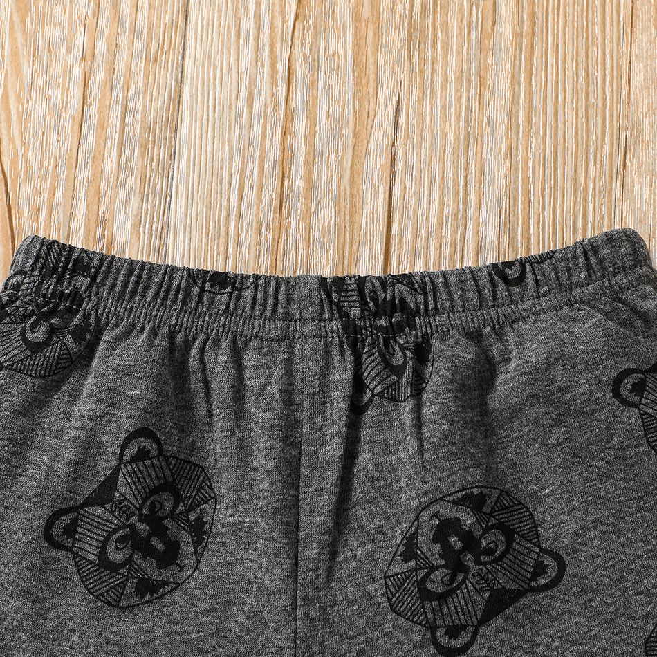2pcs Toddler Boy Playful Bear Print Tee and Elasticized Shorts Set Grey big image 8