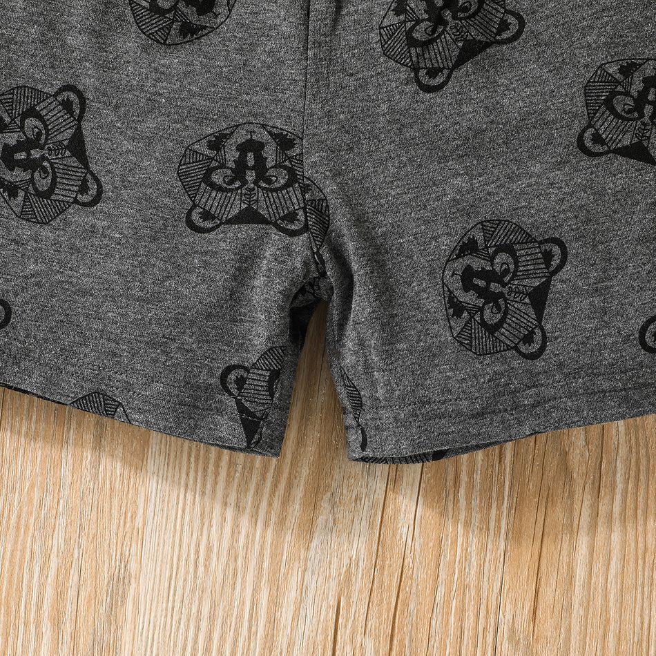 2pcs Toddler Boy Playful Bear Print Tee and Elasticized Shorts Set Grey big image 9
