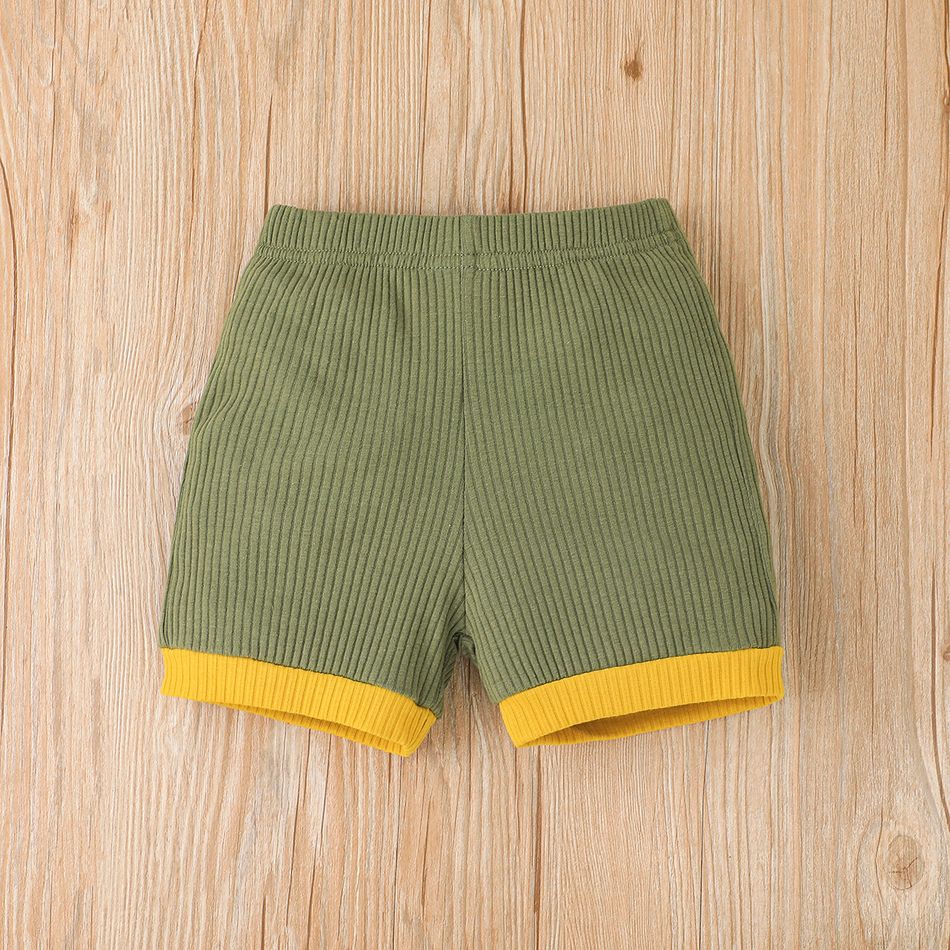 2pcs Toddler Boy Basic Button Design Ribbed Tee and Shorts Set Green big image 6