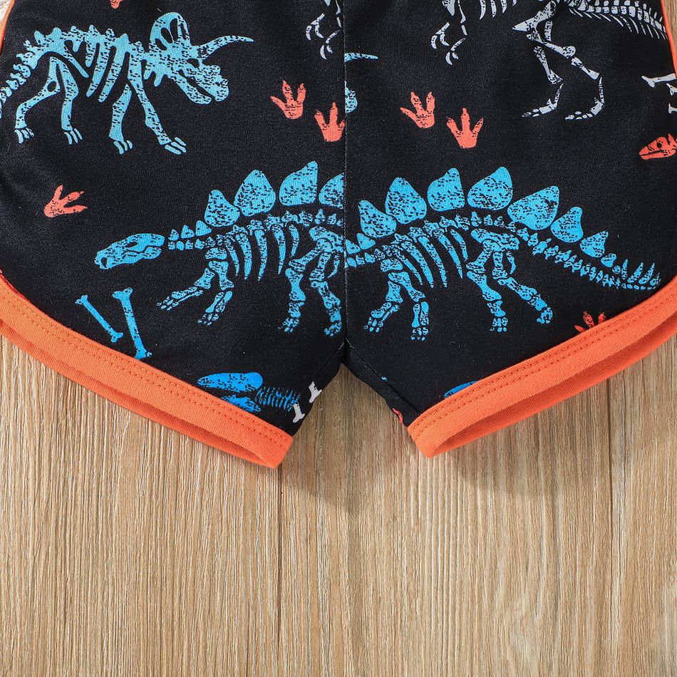 2pcs Baby Boy Letter Print Tank Top and Allover Dinosaur Skeleton Print Shorts Set Orange