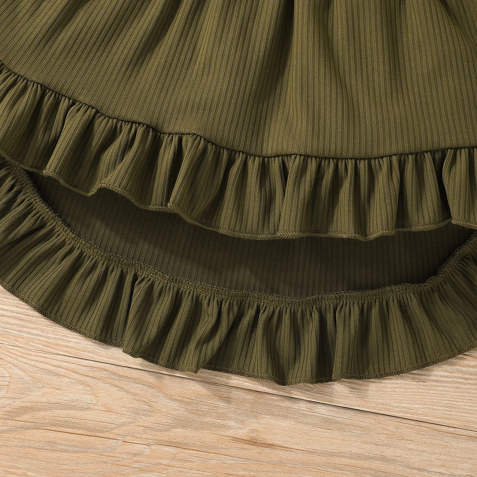 2pcs Toddler Girl Bowknot Design Ruffled High Low Long-sleeve Tee and Floral Print Leggings Set Green big image 3