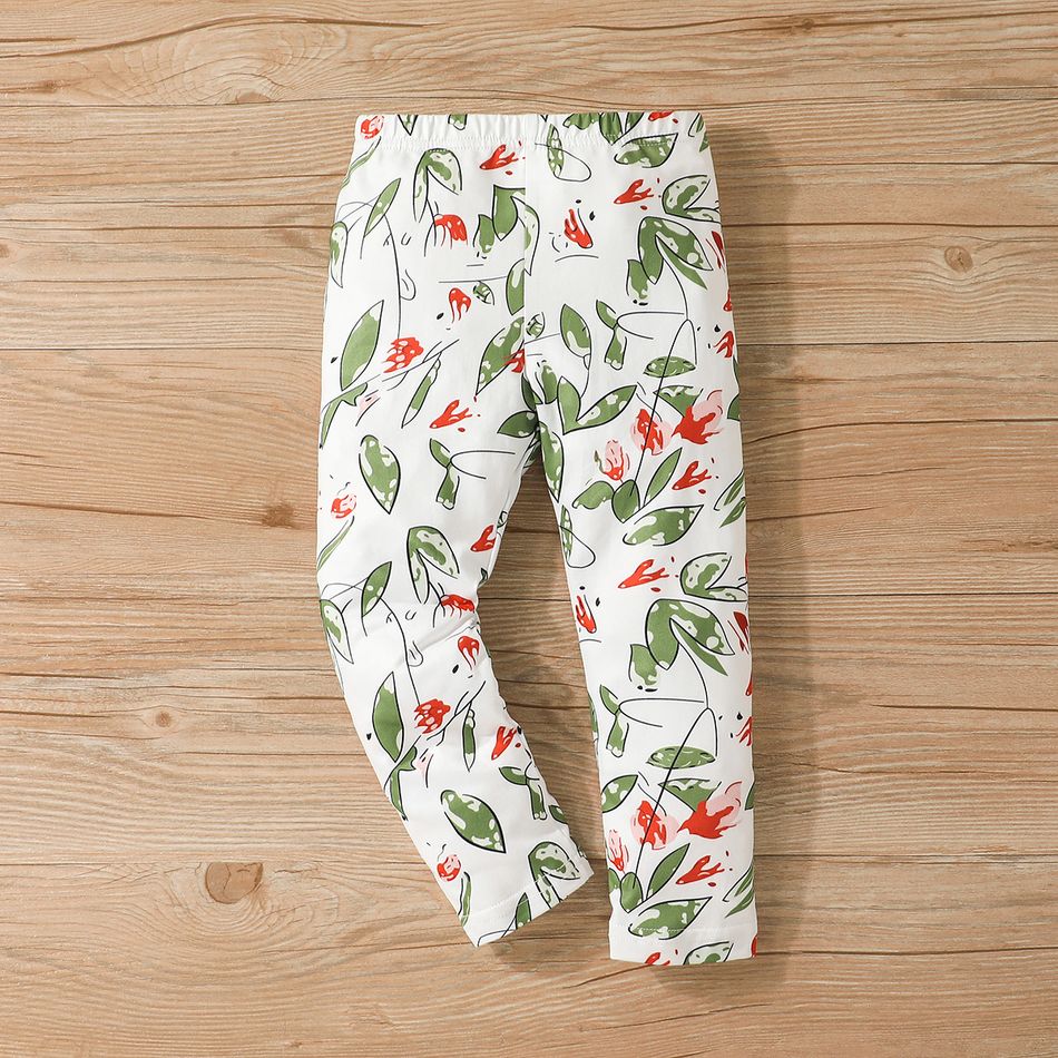 2pcs Toddler Girl Bowknot Design Ruffled High Low Long-sleeve Tee and Floral Print Leggings Set Green big image 7