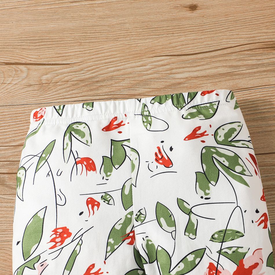 2pcs Toddler Girl Bowknot Design Ruffled High Low Long-sleeve Tee and Floral Print Leggings Set Green big image 8