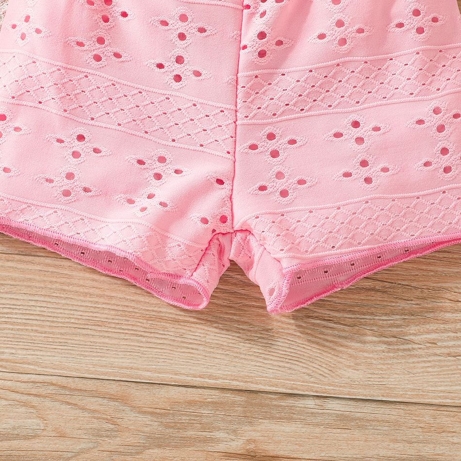 2pcs Baby Girl Pink Eyelet Embroidered Textured Tank Top and Shorts Set Pink big image 9