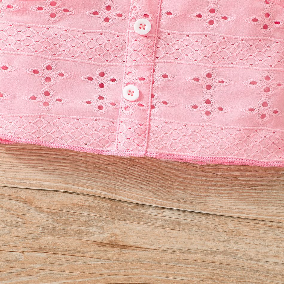 2pcs Baby Girl Pink Eyelet Embroidered Textured Tank Top and Shorts Set Pink big image 6