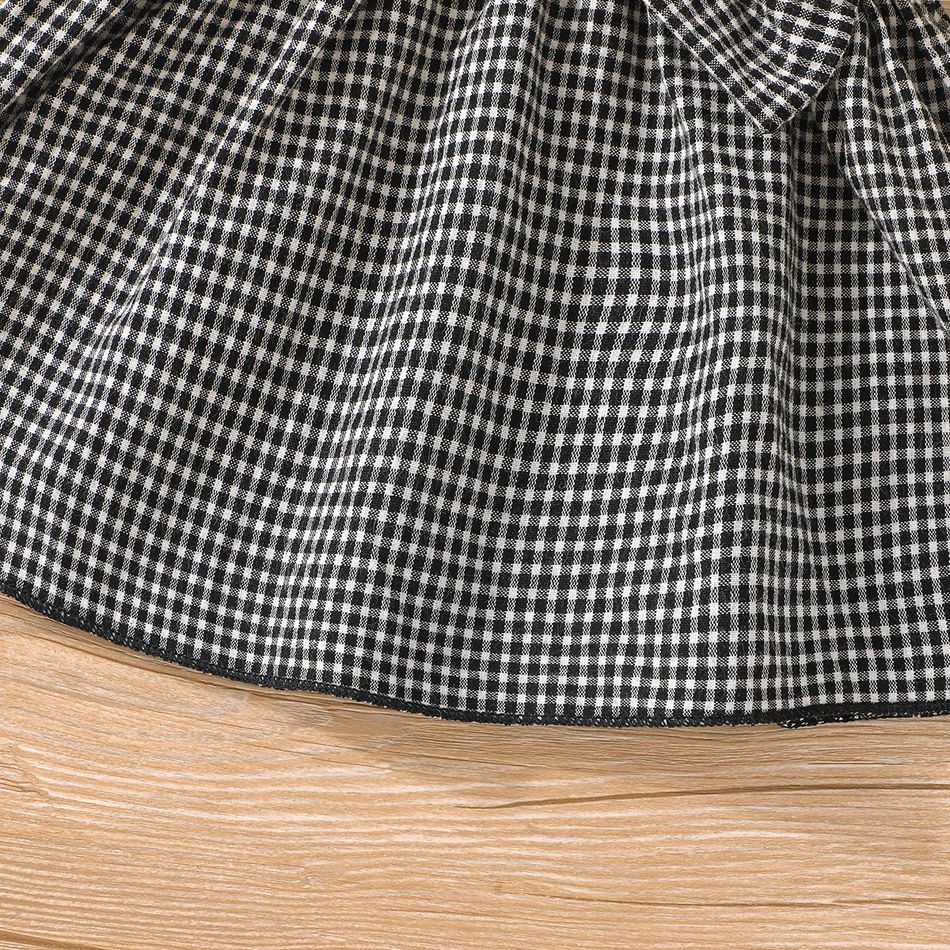 3 قطع طفلة 100٪ قطن قماش قطني فيونكة مكشكشة أمامية فستان شامل ورومبير طويل الأكمام مع مجموعة عصابة للرأس أسود big image 6