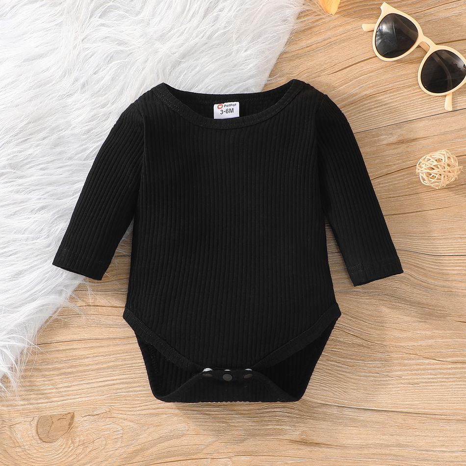 3pcs Baby Girl 100% Cotton Gingham Bow Front Ruffle Trim Overall Dress and Long-sleeve Romper with Headband Set Black big image 7