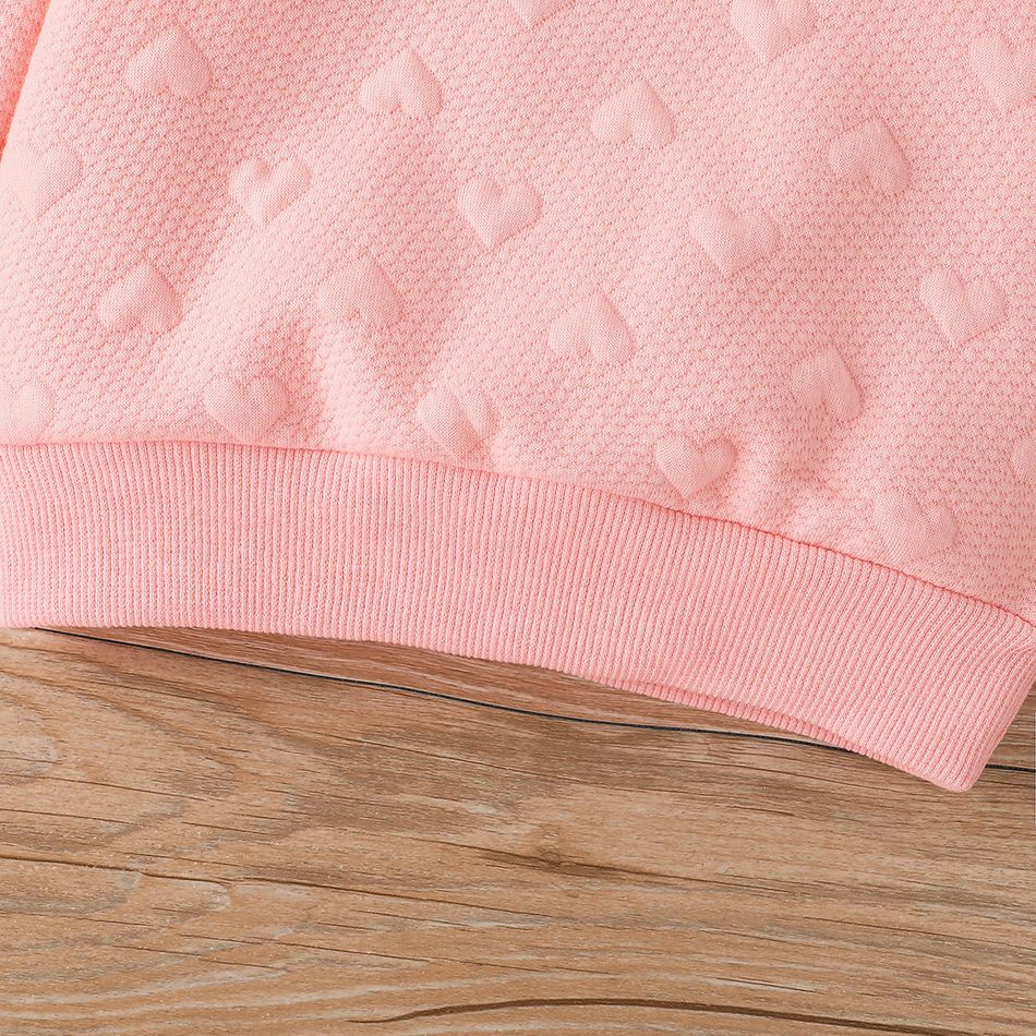 2pcs Baby Girl Pink Love Heart Textured Ruffle Trim Long-sleeve Pullover and Bow Front Pants Set Pink big image 7