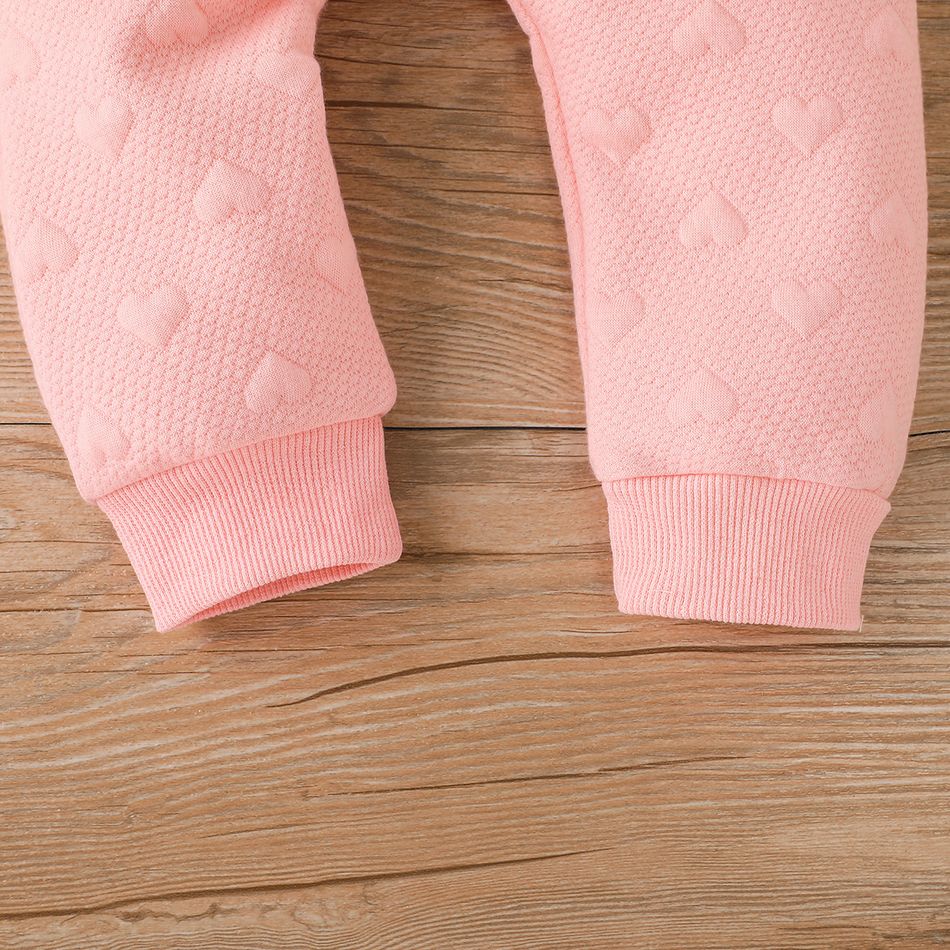 2pcs Baby Girl Pink Love Heart Textured Ruffle Trim Long-sleeve Pullover and Bow Front Pants Set Pink big image 10