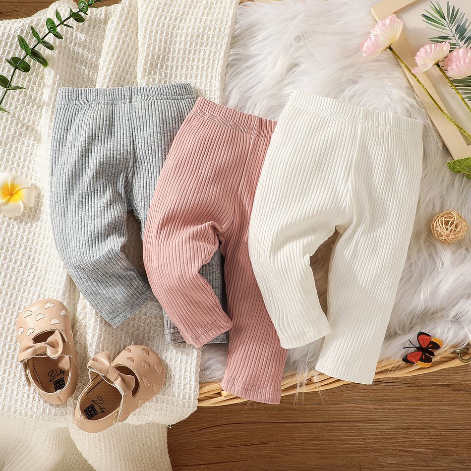 3-Pack Baby Girl 95% Cotton Rib Knit Leggings Set Multi-color big image 2