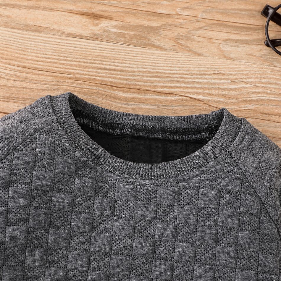 2pcs Baby Boy Dark Grey Textured Long-sleeve Sweatshirt and Sweatpants Set Dark Grey big image 5