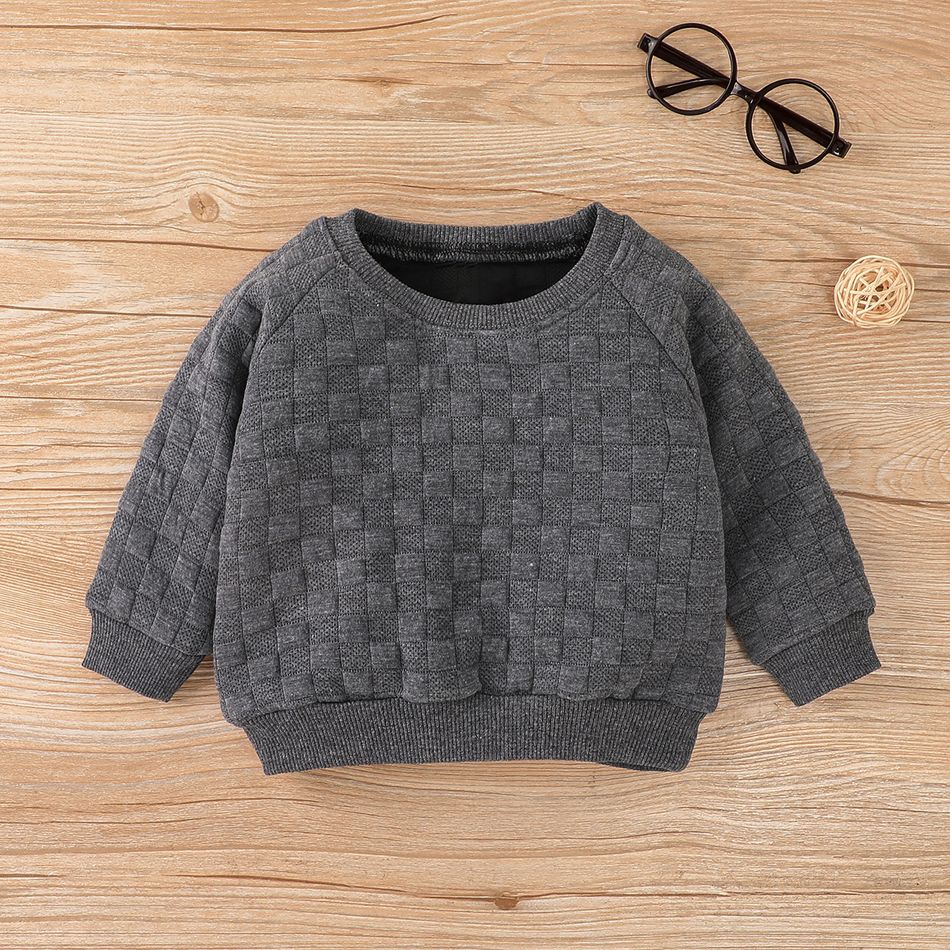 2pcs Baby Boy Dark Grey Textured Long-sleeve Sweatshirt and Sweatpants Set Dark Grey big image 4