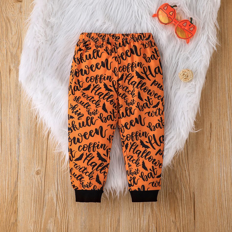 2pcs Toddler Boy Halloween Graphic Print Faux-two Pullover Sweatshirt and Pants Set Orange big image 8