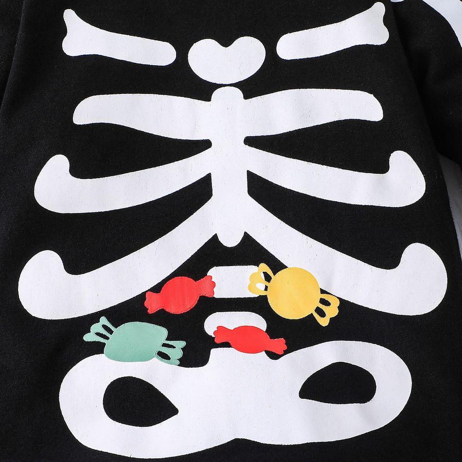 Halloween 2pcs Baby Boy 95% Cotton Long-sleeve Skeleton Print Jumpsuit with Hat Set Black big image 4
