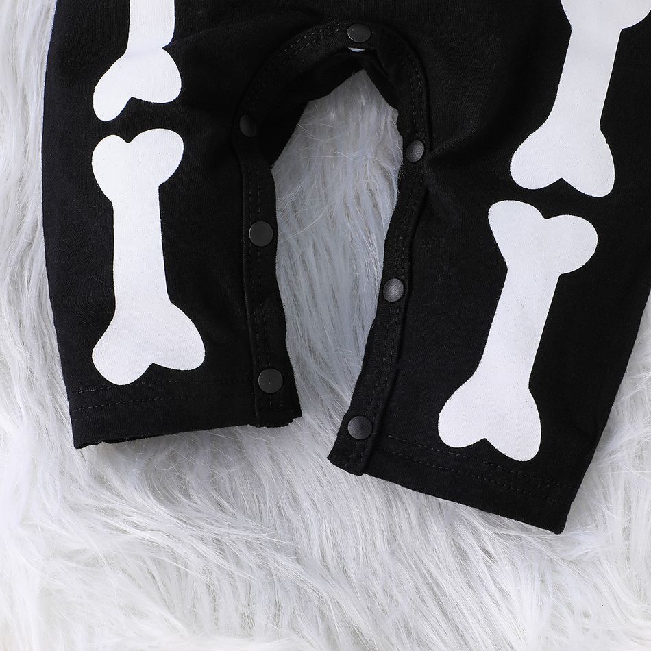 Halloween 2pcs Baby Boy 95% Cotton Long-sleeve Skeleton Print Jumpsuit with Hat Set Black