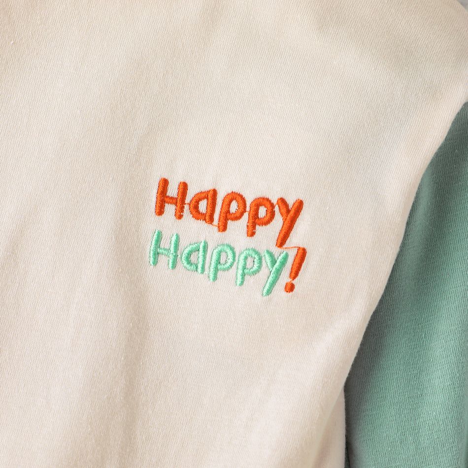 Baby Boy/Girl 95% Cotton Long-sleeve Colorblock Letter Embroidered Romper Apricot big image 4