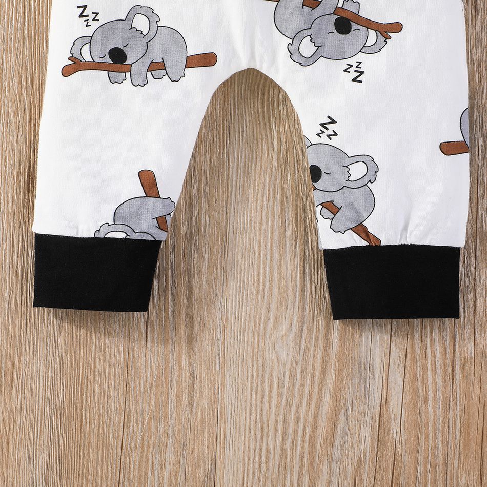 3pcs Baby Boy/Girl 95% Cotton Long-sleeve Koala Print Romper and Pants with Hat Set White big image 10