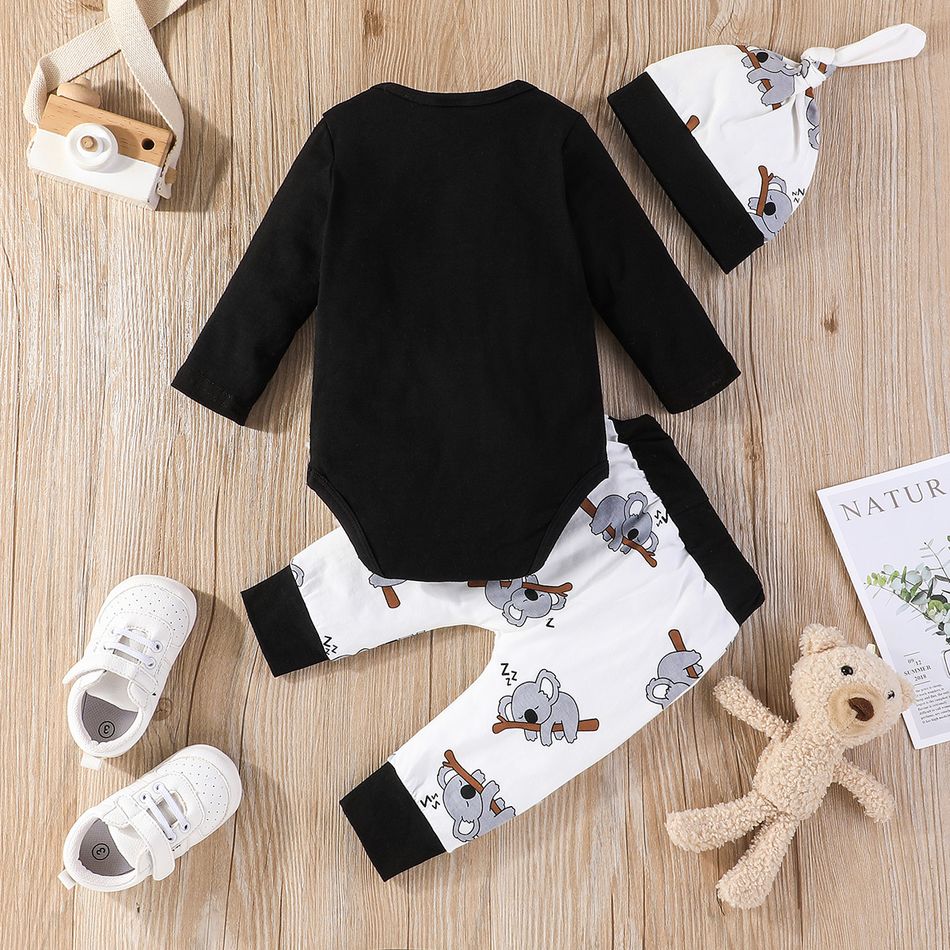 3pcs Baby Boy/Girl 95% Cotton Long-sleeve Koala Print Romper and Pants with Hat Set White big image 2