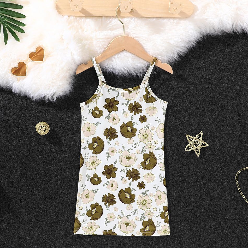 2pcs Toddler Girl Trendy Floral Print Slip Dress and Super Crop Tee Set Brown big image 3