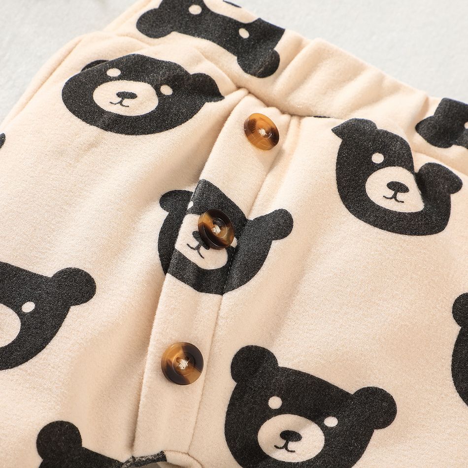 Baby Boy/Girl Allover Bear Print Thickened Thermal Pants Apricot big image 6