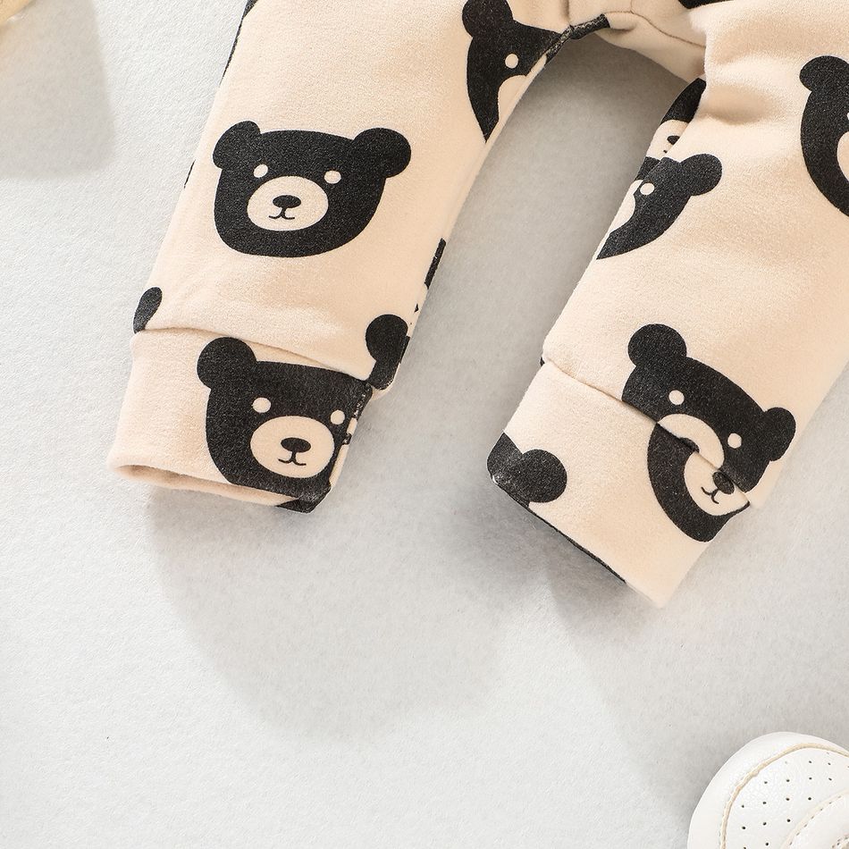 Baby Boy/Girl Allover Bear Print Thickened Thermal Pants Apricot big image 7