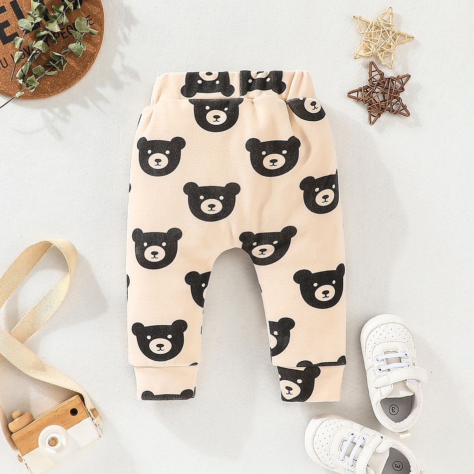 pantalone termico ispessito per neonato/bambina con stampa orso allover Albicocca big image 4