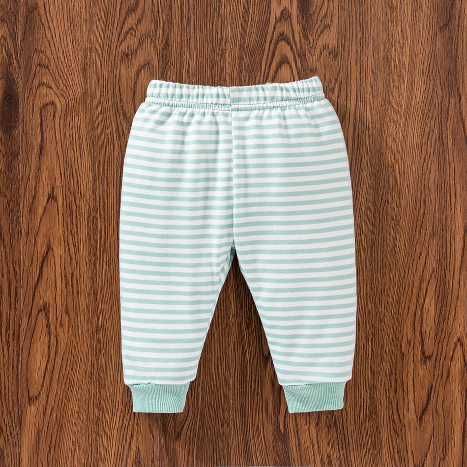 2pcs Baby Boy/Girl Allover Elephant Print Long-sleeve Sweatshirt and Striped Pants Set Green big image 8